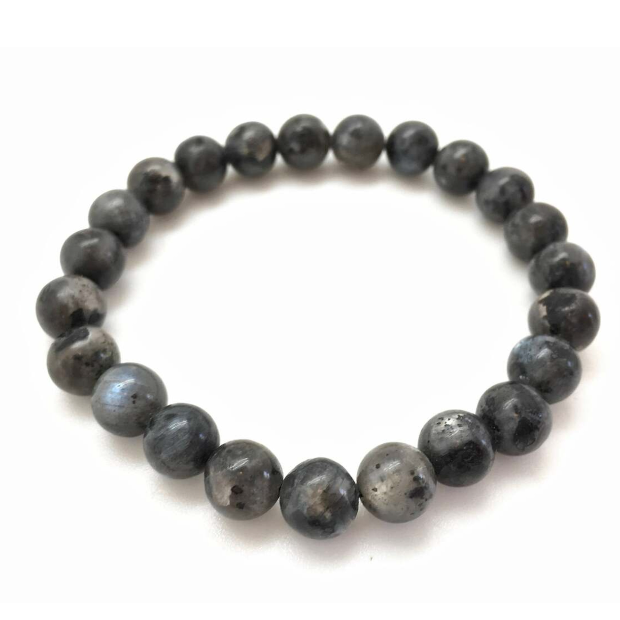 Unisex larvikite / lavakite / black labradorite crystal bead bracelet