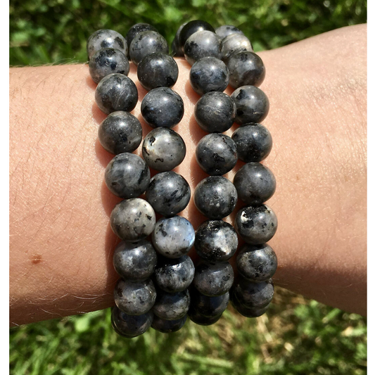 Unisex larvikite / lavakite / black labradorite crystal bead bracelet
