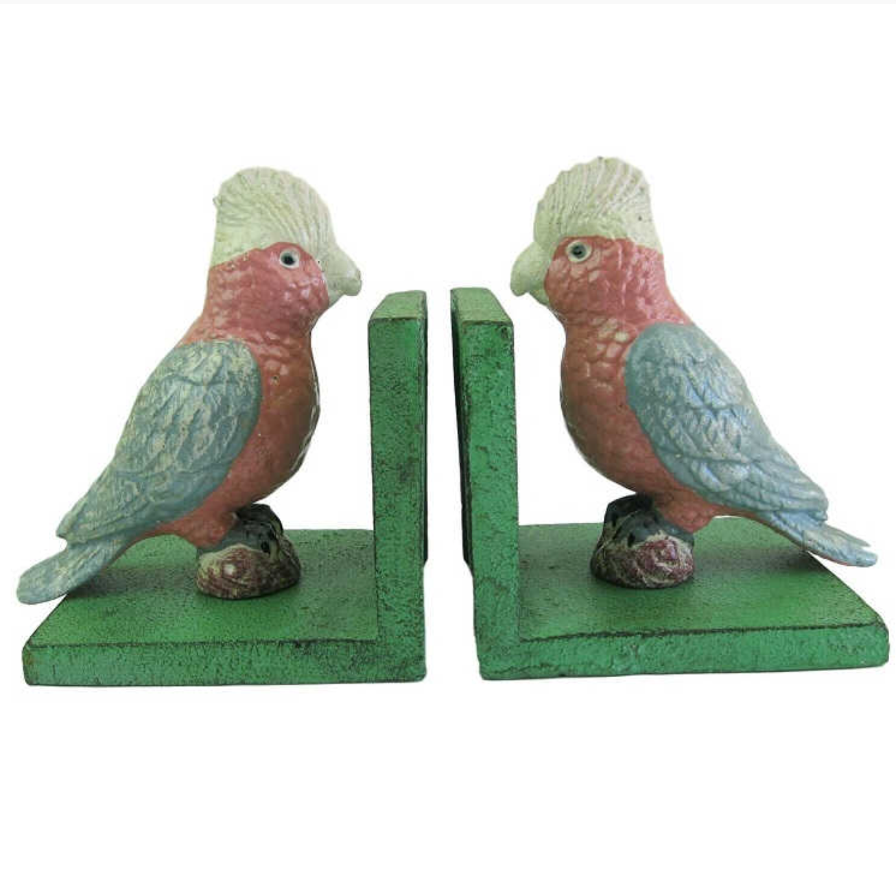 Pink Galah vintage statue painted metal bookend - single or pair