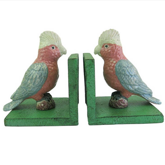 Pink Galah vintage statue painted metal bookend - single or pair