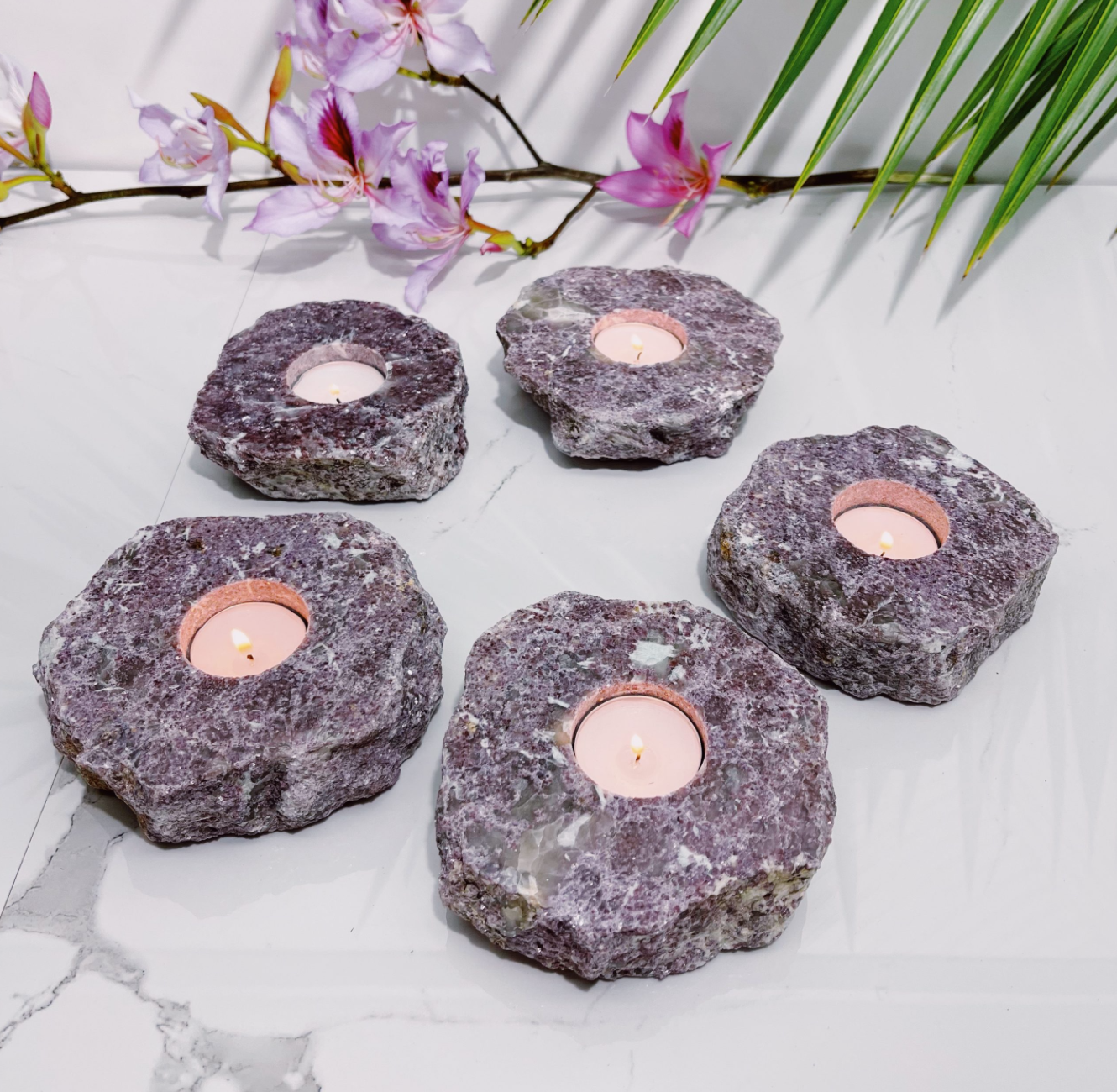 Lepidolite crystal candle holder