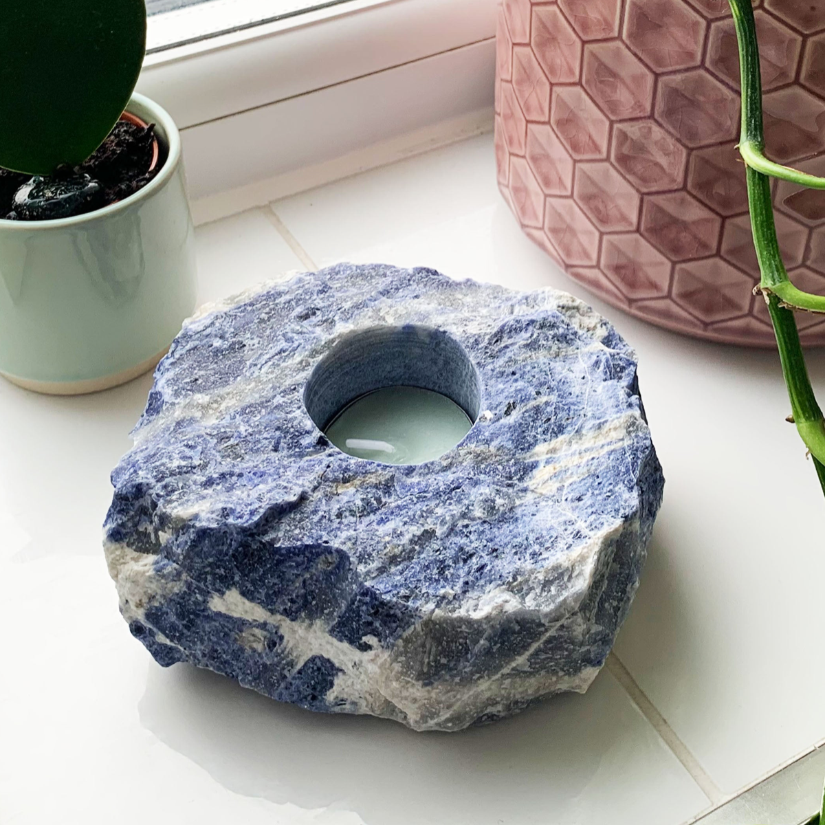 Sodalite crystal candle holder