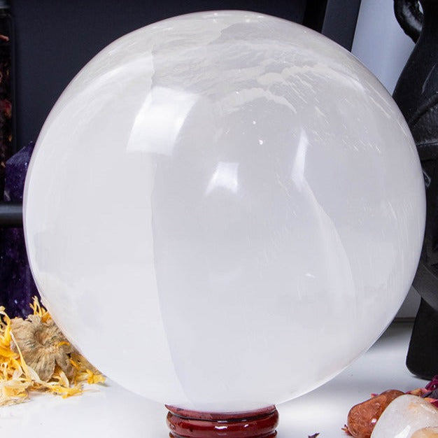 Moon gypsy fortune teller polished selenite crystal sphere L-XL