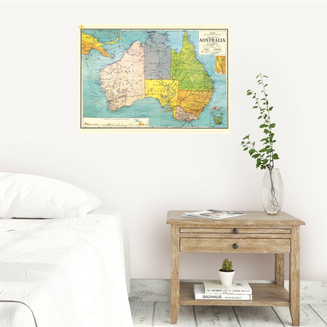 Australia vintage map chart poster print wall hanging