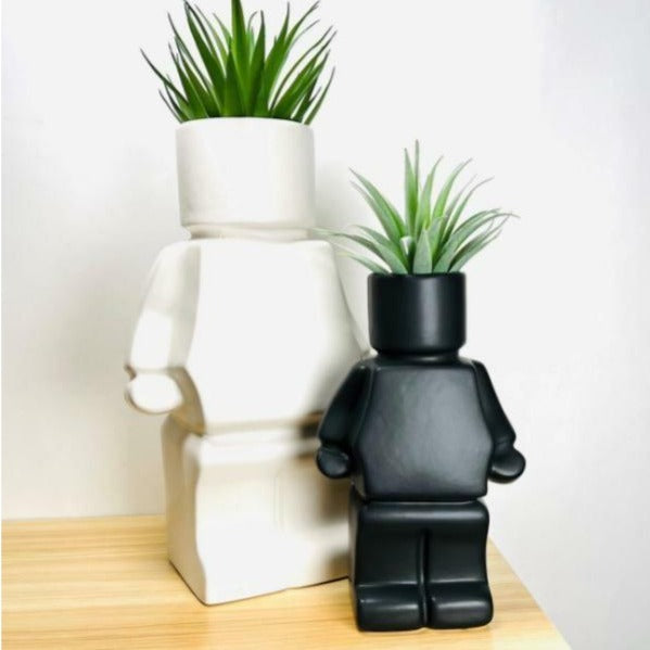 The original robot lego block human / character planter pot vase