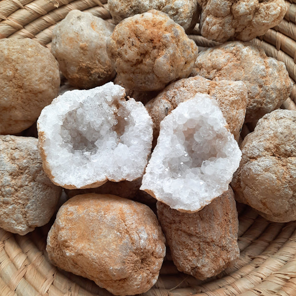 Crack your own clear quartz crystal geode cave love rock egg