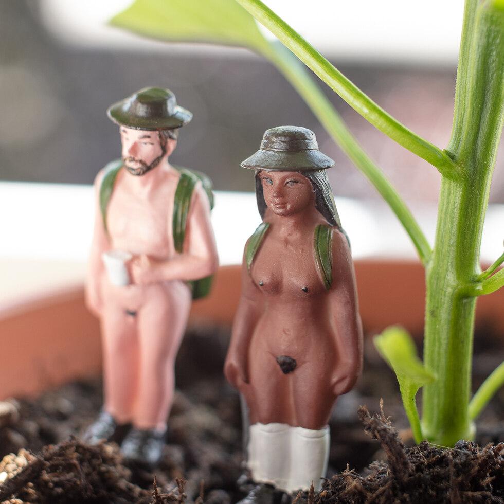 Naked gnomes / naked ramblers / nudist plant lover mini statues