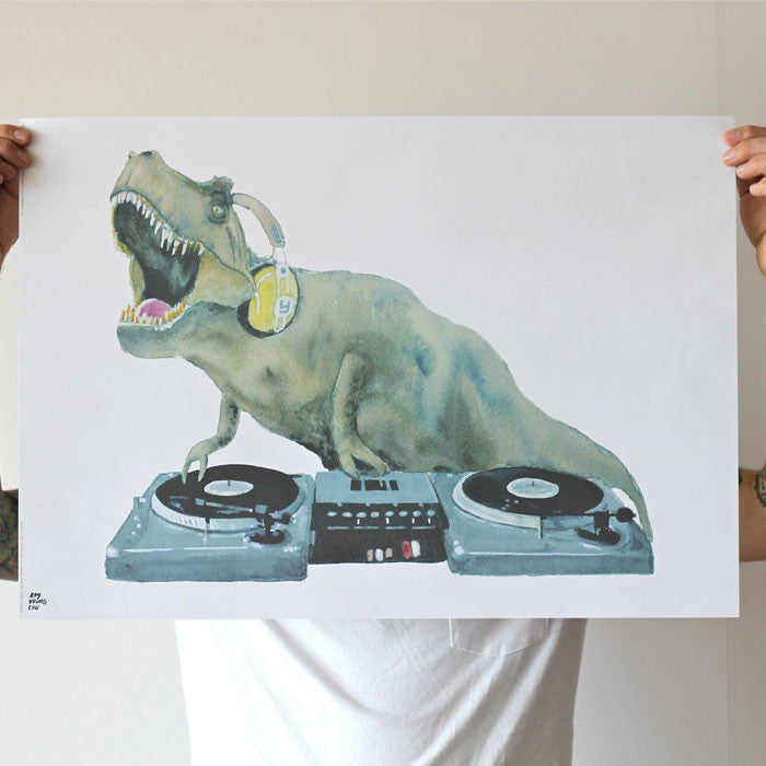 Dj hip hop trex dinosaur poster - Six Things