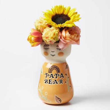 Mama bird or Papa bear face vase planter pot