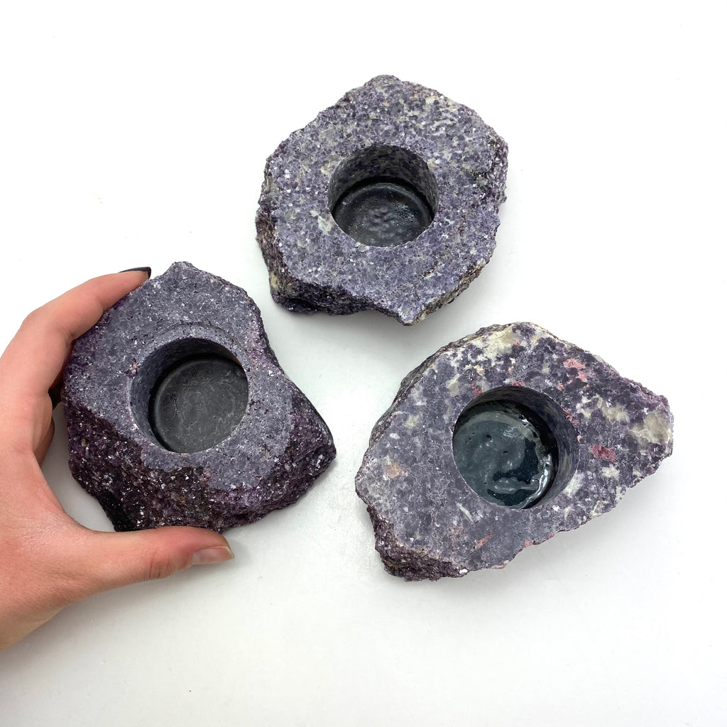 Lepidolite crystal candle holder