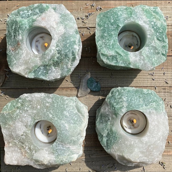 Green aventurine crystal candle holder