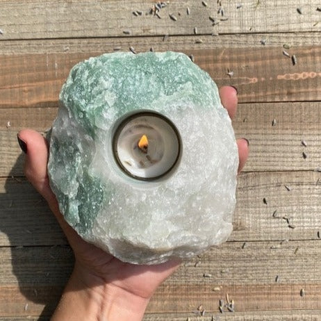 Green aventurine crystal candle holder