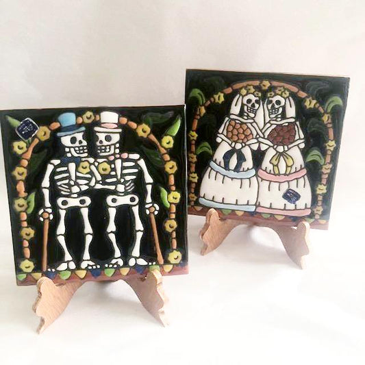 Day of dead skeleton same sex / LGBTIQ wedding handmade tile wall hanging