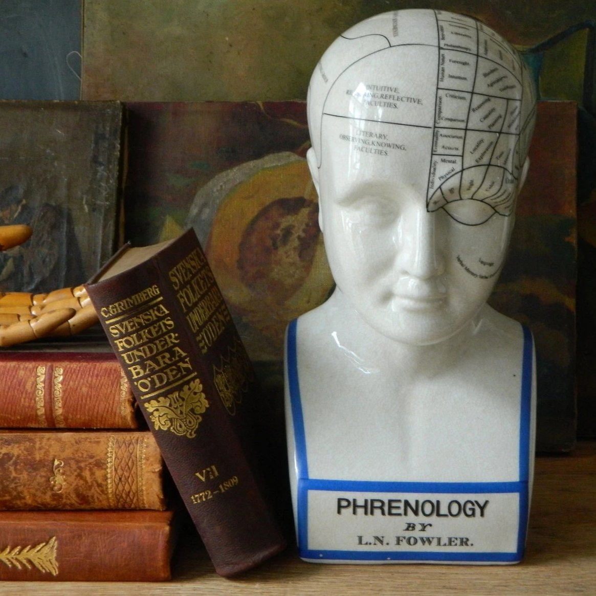 Phrenology head vintage ceramic curious bust statue