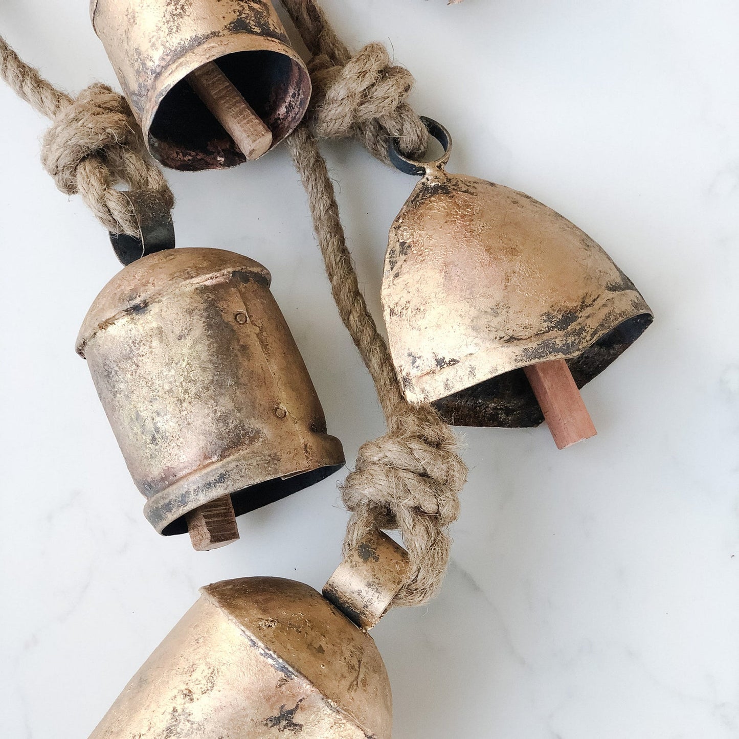 Vintage gold bell set 5 - rustic cow bells