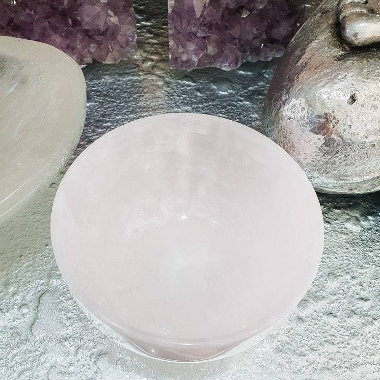 Mangano calcite pink crystal carved bowl