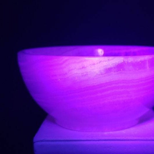 Mangano calcite pink crystal carved bowl