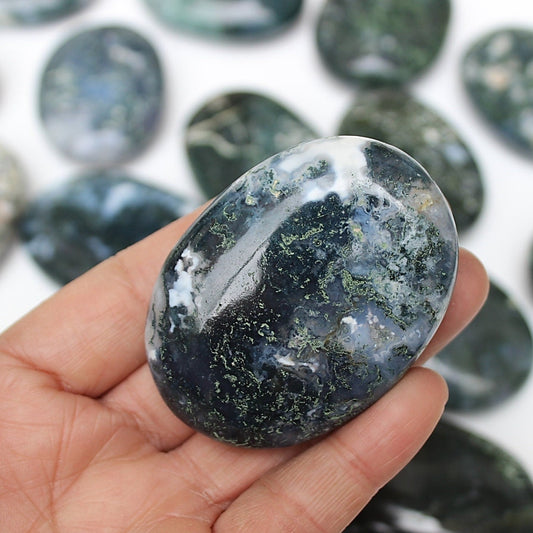 Moss agate crystal polished palm stone L