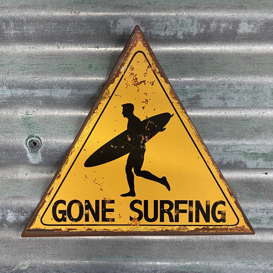 Gone surfing hanging metal wall sign