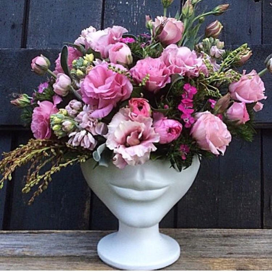 Kiss lips lady head hand made ceramic vase / planter