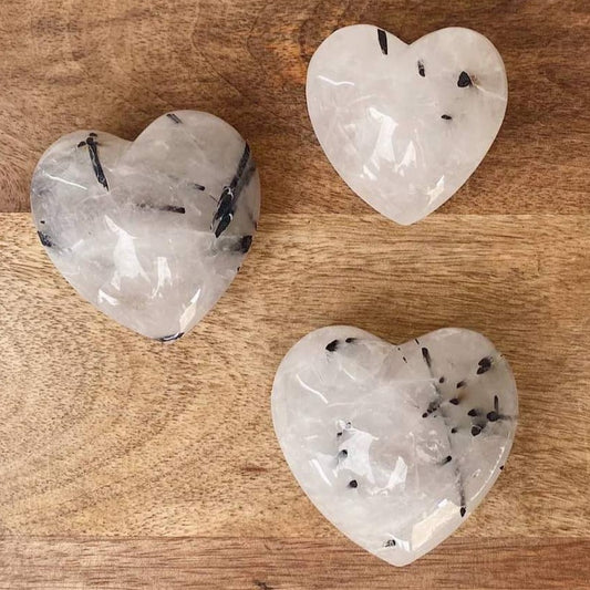 Yin Yang Tourmaline in quartz / Tourmalinated polished puffy heart crystal