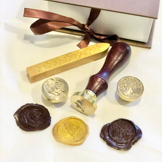 Garden wax seals / wooden brass sealing stamps - boxed set of 3