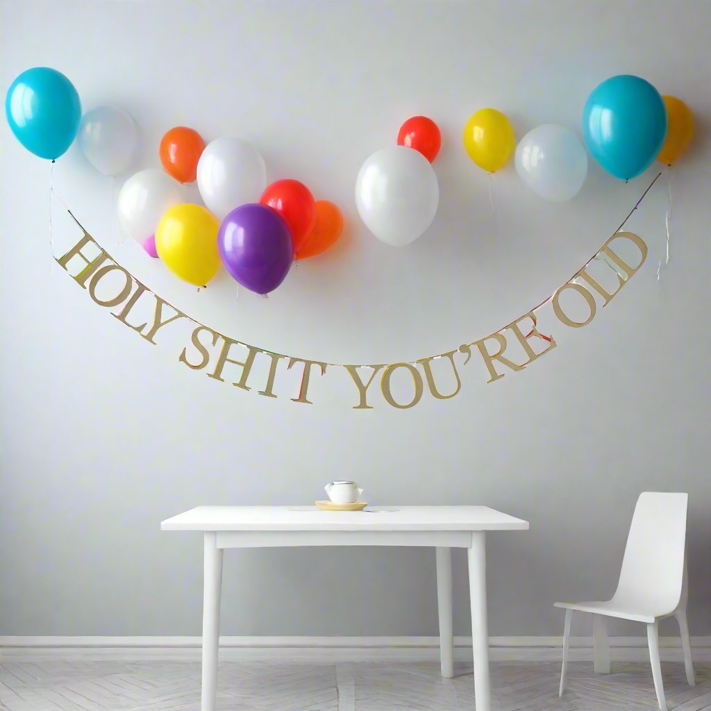 Holy shit you're old banner - Abusive / funny birthday bunting sign