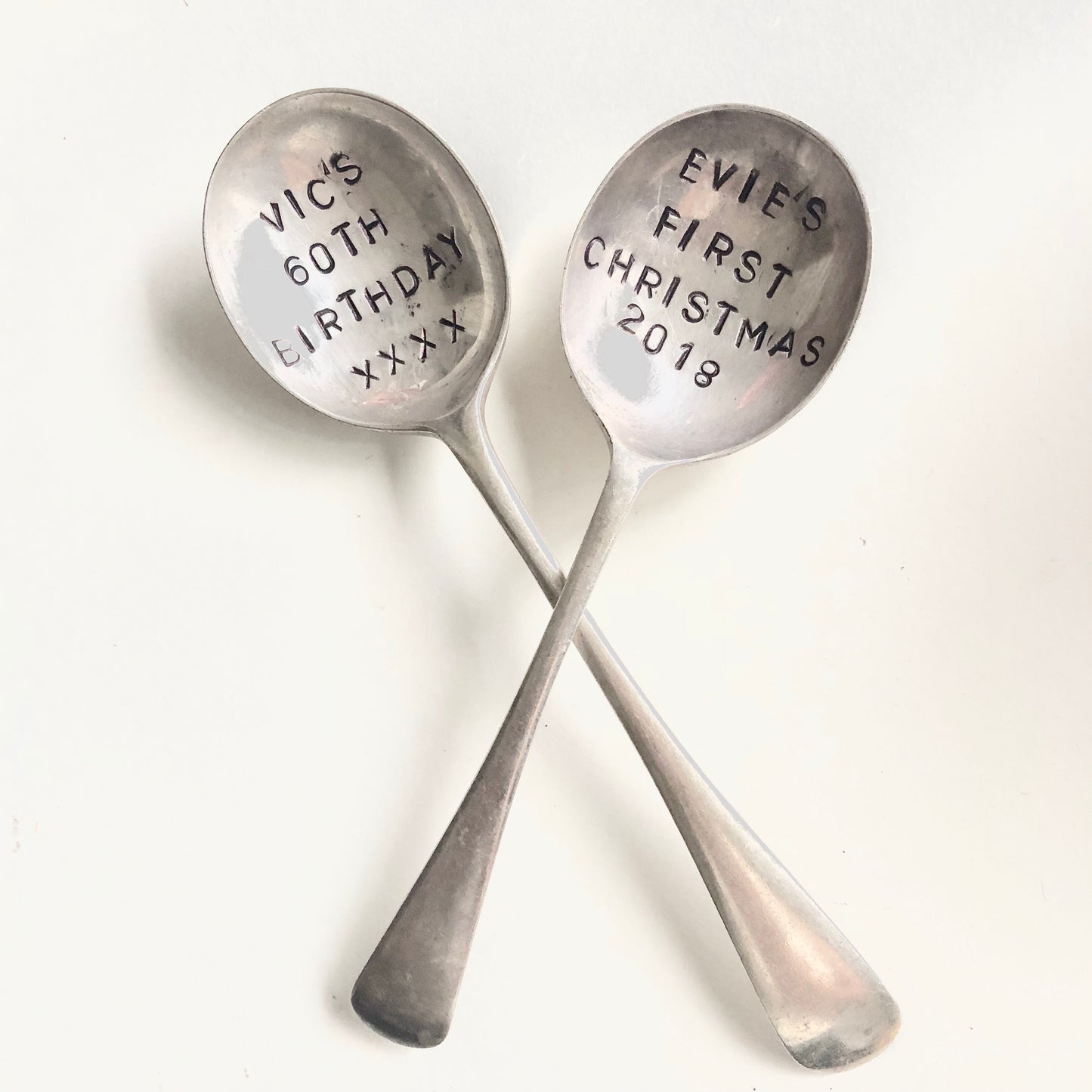 Custom made hand stamped vintage silver cutlery