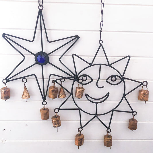 Star / sun noah bell metal wind chime wall decor hanging