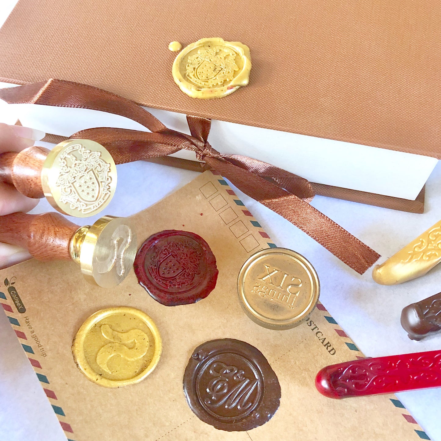 Custom made wax seal - business logo or wedding monogram - wooden brass sealing stamp