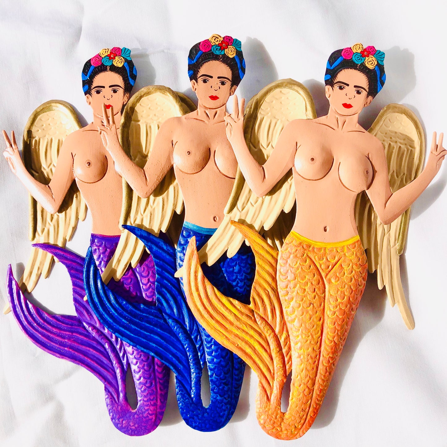 Frida mermaid hand painted metal wall hanging