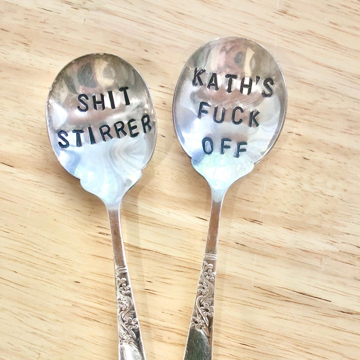 Custom made hand stamped vintage silver cutlery