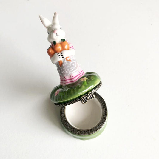 Hand painted easter bunny vintage trinket box