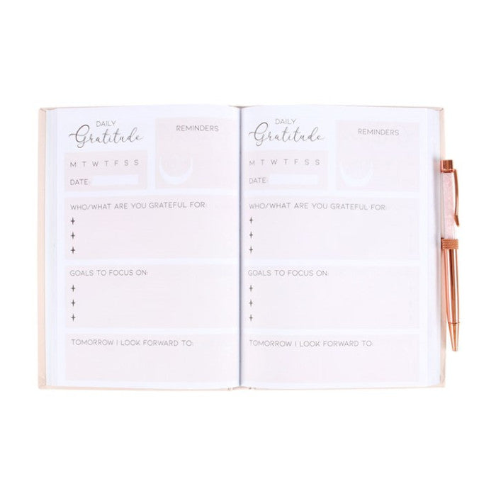 Rose quartz crystal pen and gratitude journal notebook set