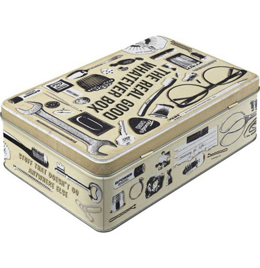 Vintage random stuff storage box embossed XL tin