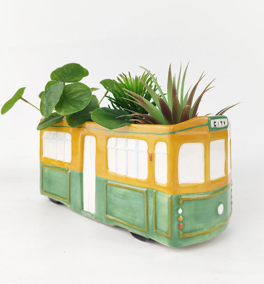 Quirky city tram planter pot