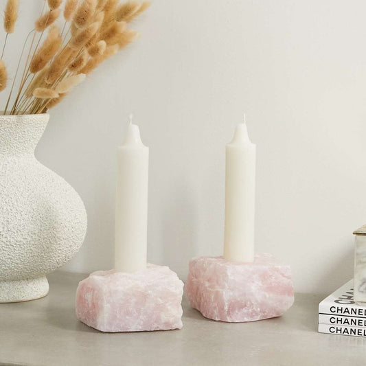 Rose quartz crystal candle holder