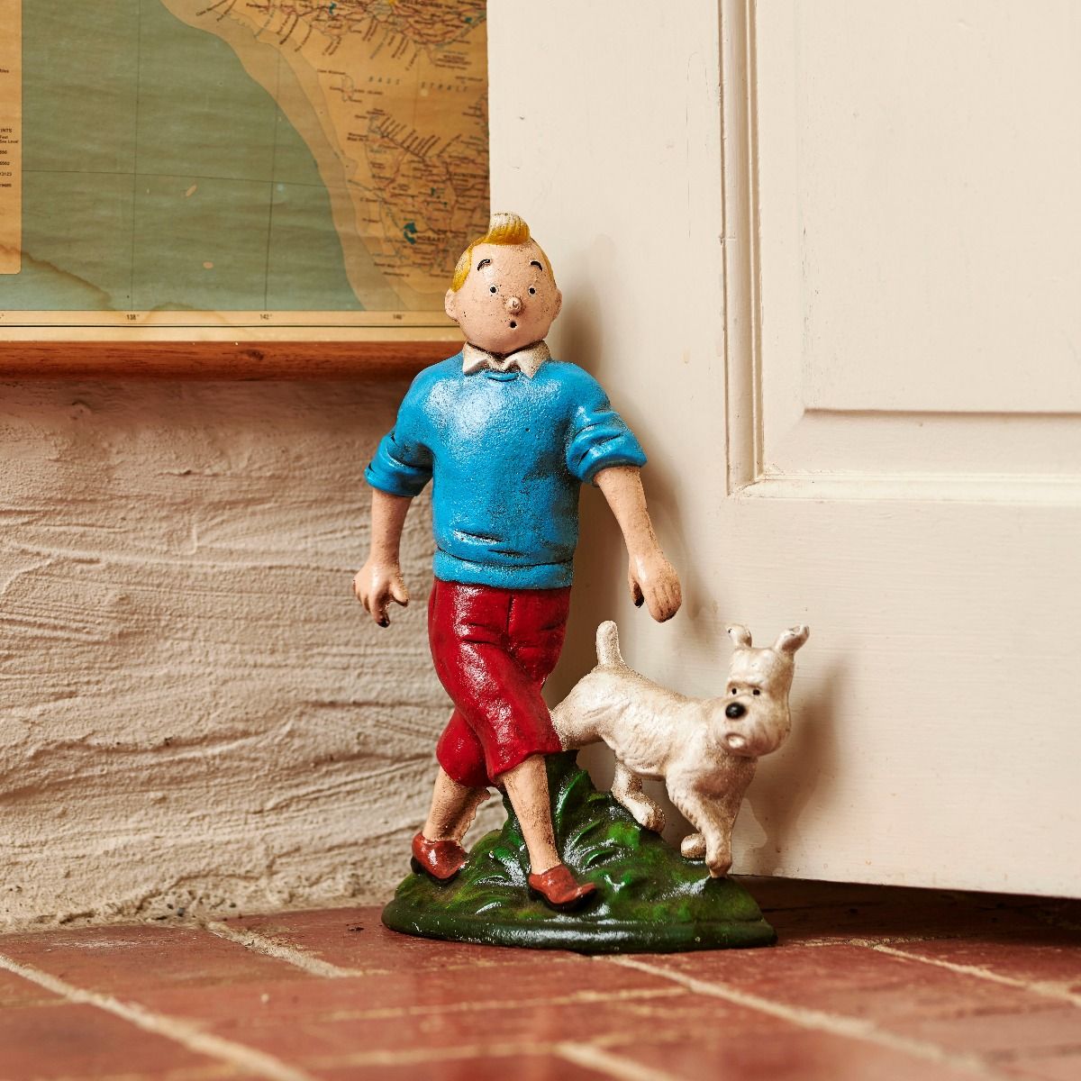 Collectible Tintin & Snowy dog hand painted metal statue / bookend / doorstop