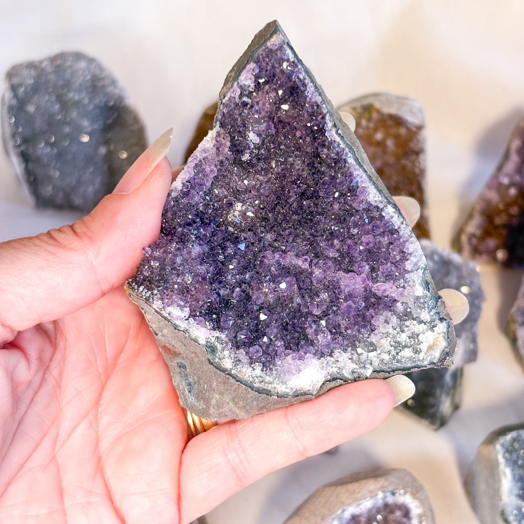 Rainbow Amethyst crystal cluster cut base