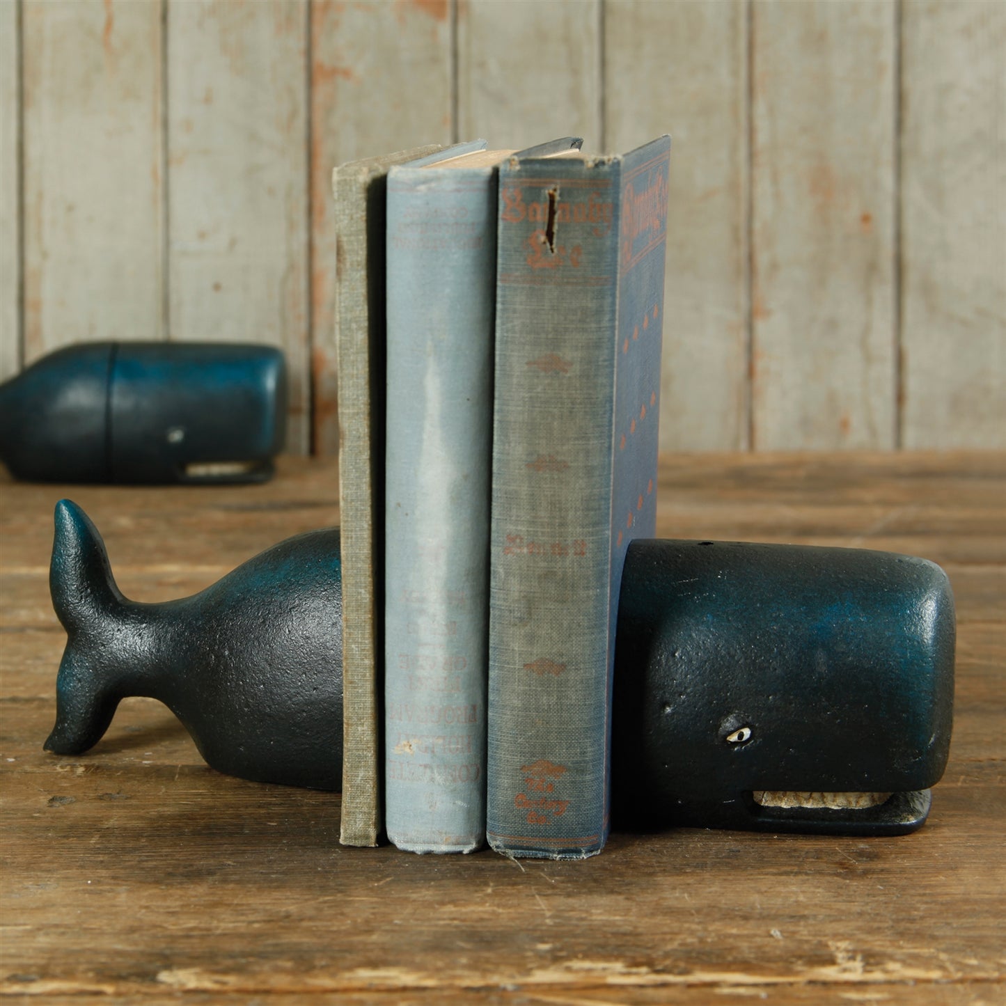 Vintage moby dick whale cast iron bookends pair