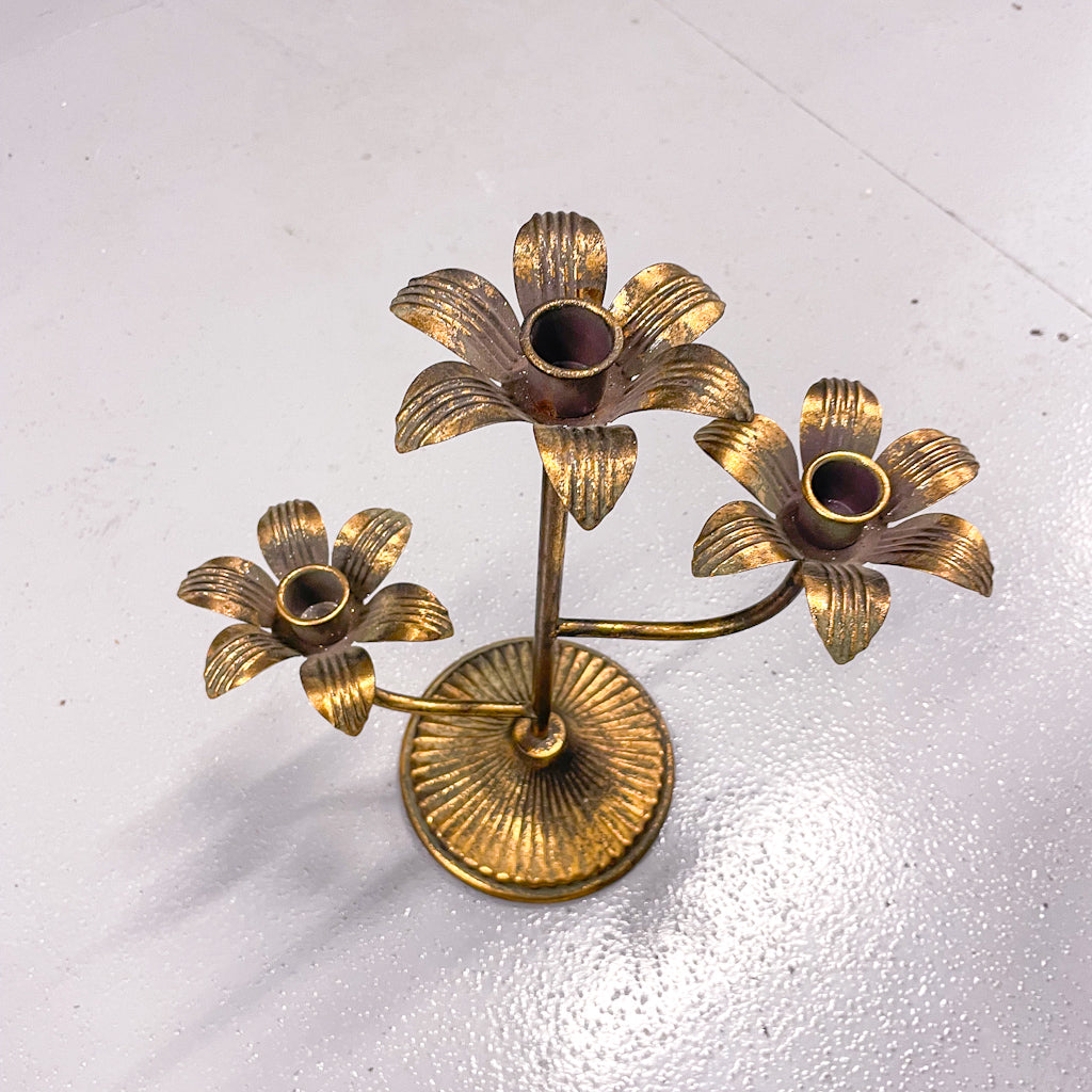 Three flower metal candle holder