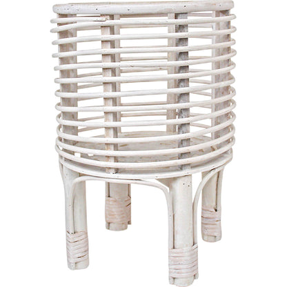 Islander white wash rattan basket plant stand