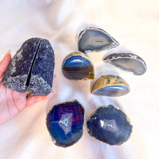 Agate geode crystal statue cut in half