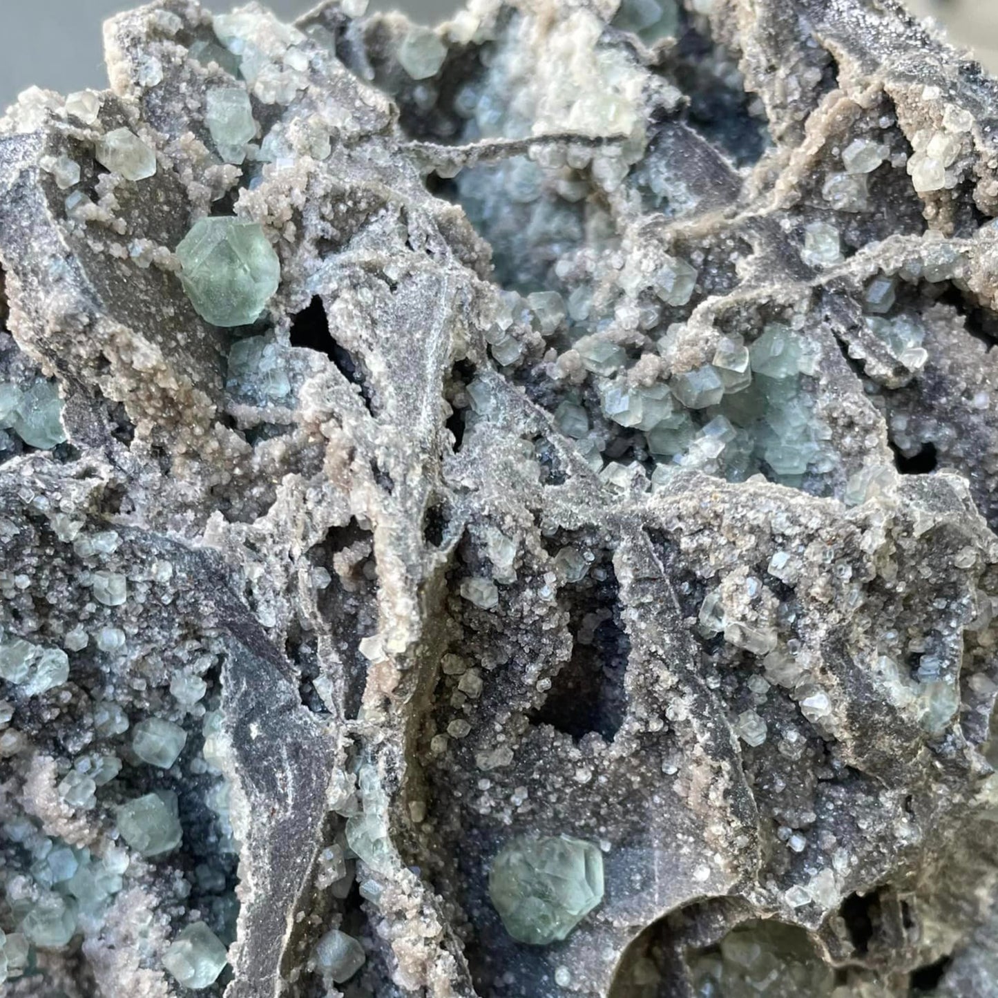 Fluorite cubic green crystal cluster on ore 830g