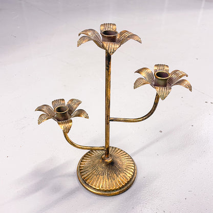 Three flower metal candle holder