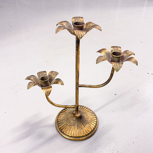 Three flower metal candle holder