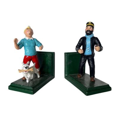 Collectible Tintin & Snowy dog hand painted metal statue / bookend set