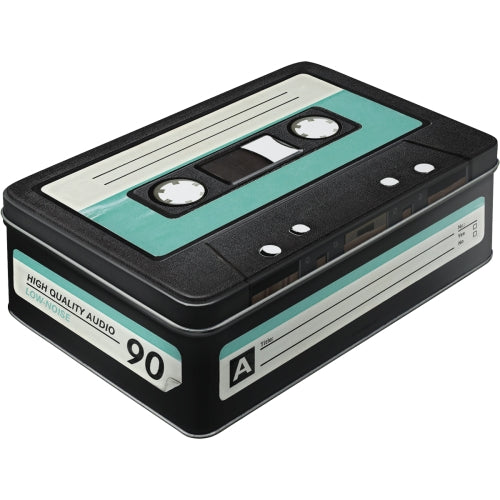Vintage cassette mix tape storage box embossed XL tin