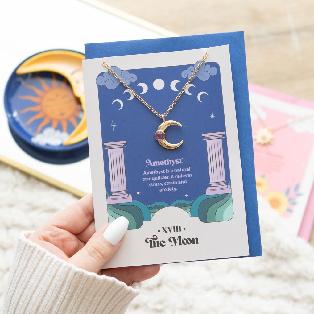 Rose quartz / Amethyst crystal pendant necklace with greeting card
