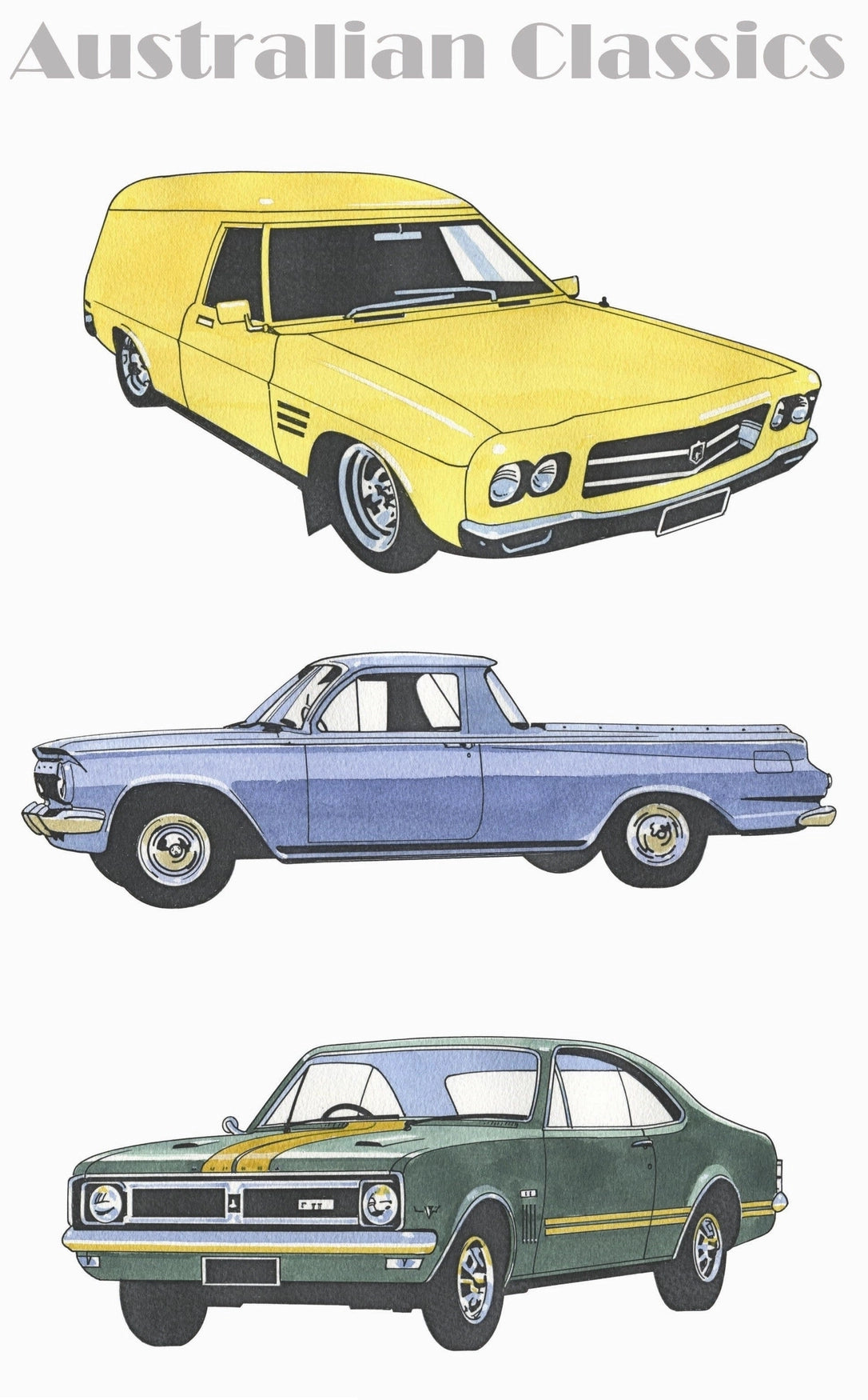 Classic cars tea towel